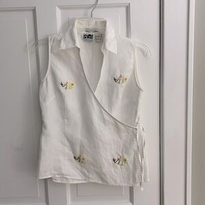 Edwards 100% Irish Linen Wrap Sleeveless top floral detail size S Cottagecore
